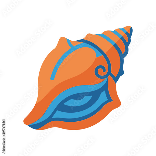 Stylized Seashell Illustration - Orange and Blue Marine Life