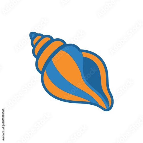 Stylized Seashell Illustration - Blue and Orange Spiral Design