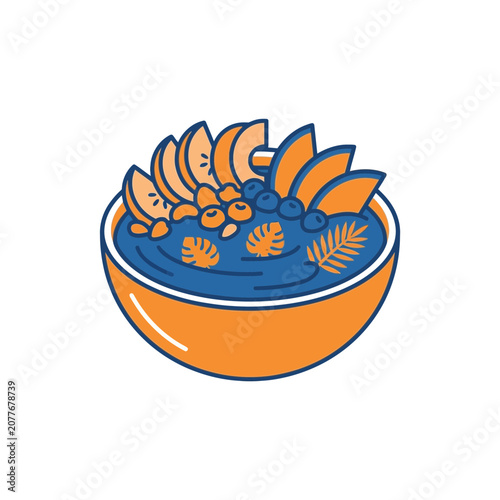 Vibrant Acai Bowl Topped with Fresh Fruit and Berries, Healthy Breakfast Illustration