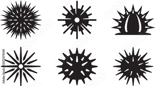 Tableau sur toile Black spiky starburst and spike ball icons set Vector