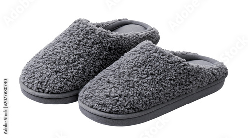 Картината върху платно Plush grey fuzzy slippers for home comfort