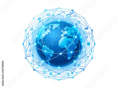 Global Digital Business Network and Financial Technology Concept