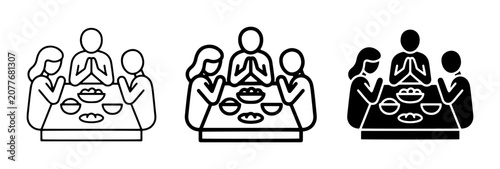 Family Meal Prayer Icon Set, Praying Before Eating, Gratitude Gathering, Religious Food Blessing