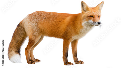 Obraz na plátně Red fox standing profile view with bushy tail