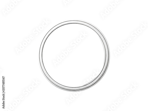 Top view of a polished silver wedding band isolated on white background