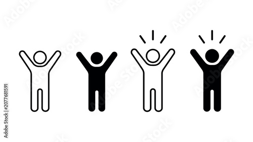 Bild auf Leinwand Celebration icon set silhouette figures with raised arms line and fill variation