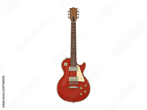 Vintage Style Red Electric Rock Guitar Illustration Isolated on White