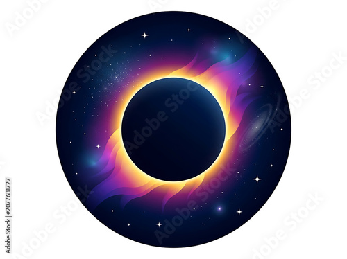 Abstract Total Solar Eclipse with Colorful Cosmic Nebula and Stars