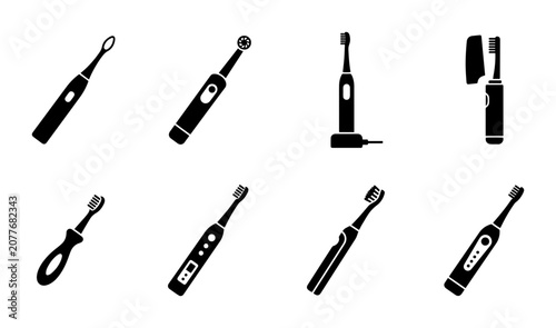 Cuadro en lienzo Electric Toothbrush Icons Set, Oral Hygiene Gadgets Collection, Dental Care Tool