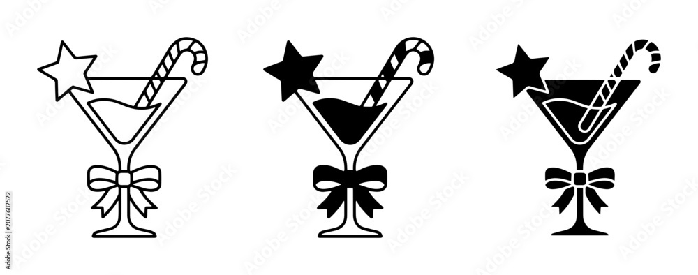 Fototapeta premium Christmas Martini Glass Icons: Festive Cocktail Vector Set, Holiday Drink Graphics, Winter Celebration Symbols