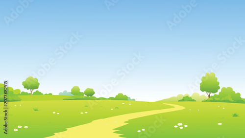 Rolling green hills and path vector illustration landscape scene