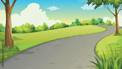 фотографія Rolling hills and winding path vector illustration with scenic background