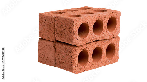 Photos Two stacked red clay bricks with holes