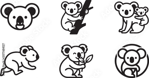 Photography Cute koala illustrations in various playful poses and activities Vector