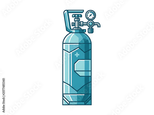 Medical Oxygen Cylinder Tank with Pressure Gauge Vector Illustration