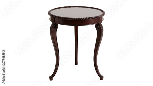 Принти на полотні Dark wood round accent table with mirrored top and carved legs