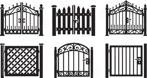 Konstfotografi Black wrought iron decorative gate designs with different styles Vector