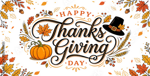 Happy thanksgiving day greeting with fall elements