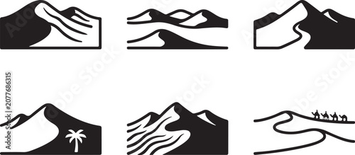 Fotografía Minimalist mountain and river landscape vector icons set Vector