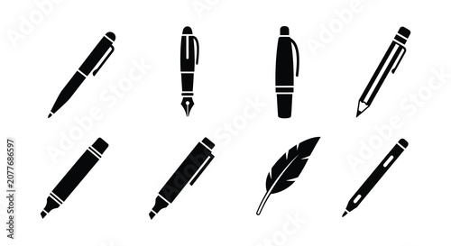Collection Of Writing Instruments In Black Silhouette