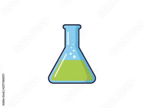 Scientific Erlenmeyer Flask Icon with Green Liquid and Air Bubbles