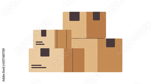Stack of multiple cardboard shipping boxes of different sizes with sealed flaps stacked together for delivery and warehouse logistics concepts.