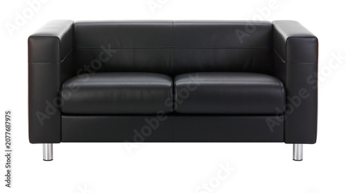 Foto Black leather two-seater sofa with metal legs