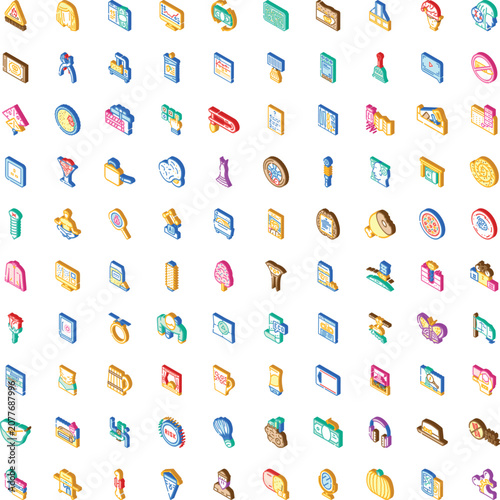 Set of diverse isometric icons representing various business, retail, and communication concepts, depicting objects and symbols for modern web and application design on a white background