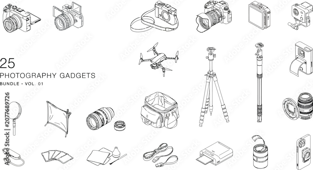 Fototapeta premium Set of 25 photography gadgets and accessories