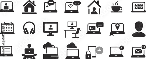 Black and white set of home, family, real estate, and lifestyle symbols house d