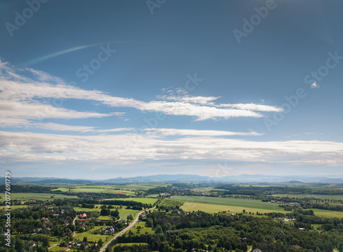 Aerial photograph of Polanica-Zdrój’s surroundings with the Sudety Mountains and Route 8