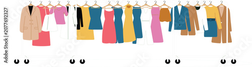 Colorful of abstract geometric clothing on hangers colorful clothing geometric shapes bright colors