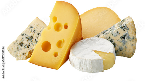 Cuadro en lienzo Assorted cheese selection with Swiss blue cheese, and brie