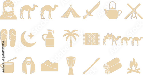 Hand-drawn animal silhouettes, symbols, and in sepia tones on white background, animal symbols bear