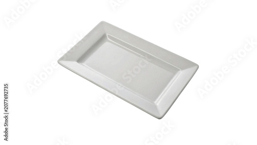 Foto Empty clean white rectangular ceramic or porcelain serving platter isolated on t