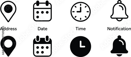Minimalist for address, date, time, and notification settings calendar location pin bell desi