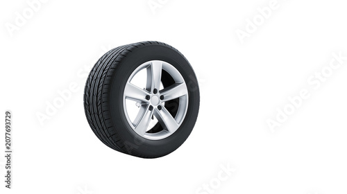 Tableau sur toile Car wheel with silver alloy rim and black tire