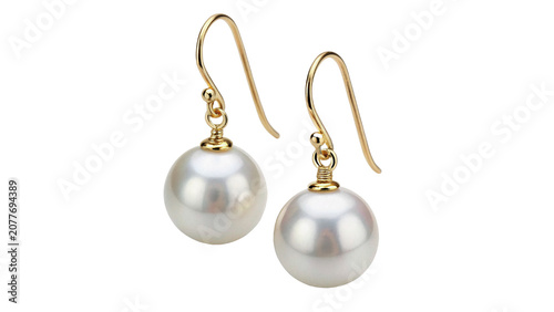 Schilderij op canvas Pair of elegant classic pearl earrings gold jewelry isolated on a transparent ba