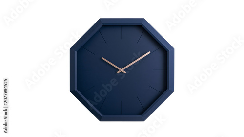 Fotografie Octagonal navy blue wall clock with wooden hands