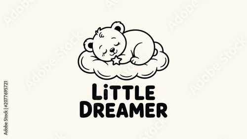 Fotografie Cute bear sleeping on cloud with little dreamer text for nursery and baby shower decoration
