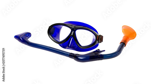 Foto Blue diving mask with orange mouthpiece snorkel