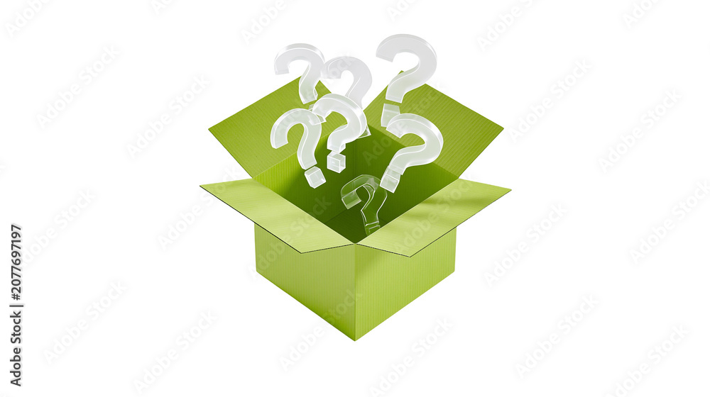 © Carmen - Open green box with clear question marks emerging