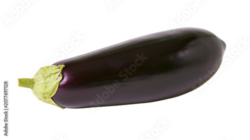 Obraz na plátně Dark purple eggplant with green stem and calyx