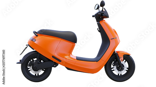 Foto Orange electric scooter with black seat and wheels