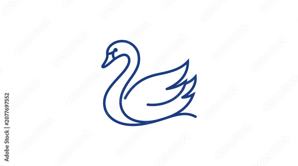 Fototapeta premium Minimalist blue swan line art logo.
