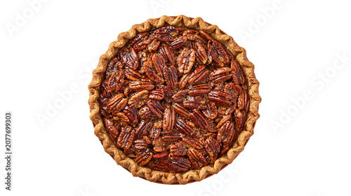 Tableau sur toile Whole pecan pie with flaky crust and rich filling