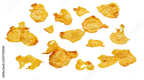 Bild auf Leinwand Crispy golden corn flakes scattered