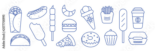 Foto Collection set icons of fast food elements