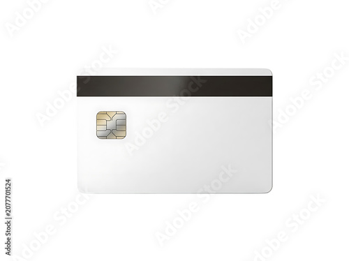 Blank White Credit Card Mockup with Chip and Magnetic Stripe Isolated