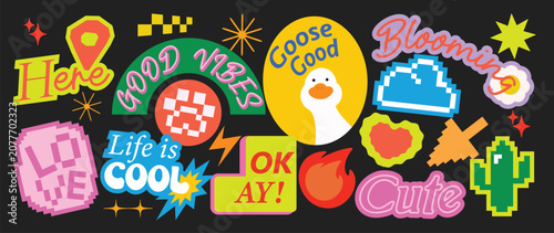 Quadro su tela Speech bubble sticker vector set with colorful retro labels, playful typography,